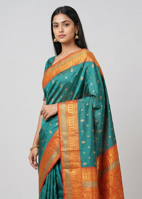 Green Dupion Silk Saree With Blouse Piece