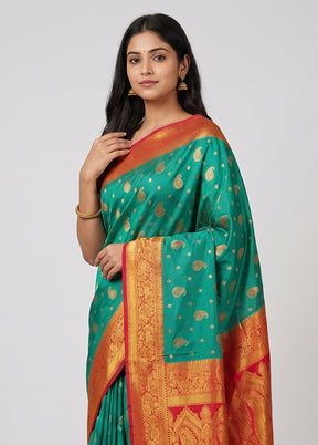 Green Dupion Silk Saree With Blouse Piece