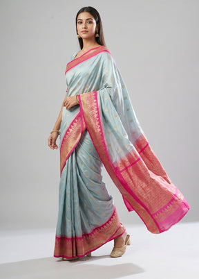 Grey Gadwal Silk Saree Without Blouse Piece