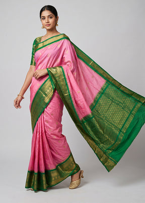 Purple Gadwal Silk Saree Without Blouse Piece