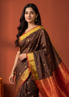 Black Handloom Kanchipuram Pure Silk Saree With Blouse Piece