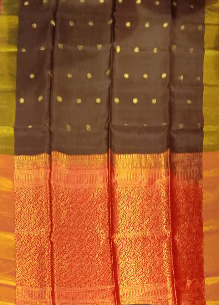 Black Handloom Kanchipuram Pure Silk Saree With Blouse Piece