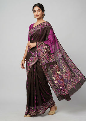 Black Printed Pure Silk Saree Without Blouse Piece