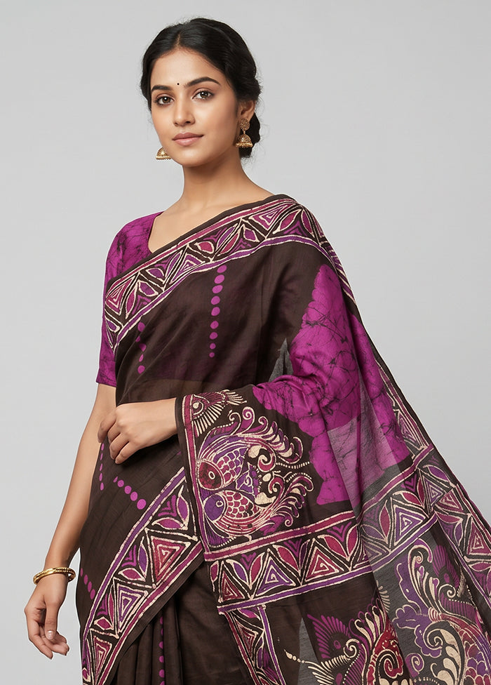 Black Printed Pure Silk Saree Without Blouse Piece