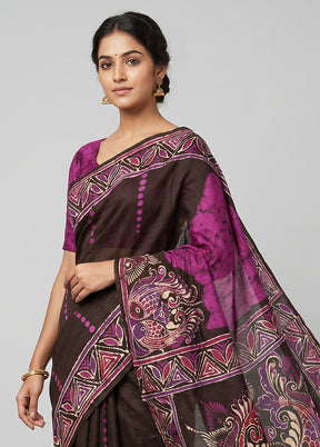 Black Printed Pure Silk Saree Without Blouse Piece