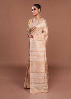 Cream Printed Pure Silk Saree Without Blouse Piece