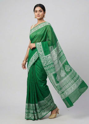 Green Printed Pure Silk Saree Without Blouse Piece