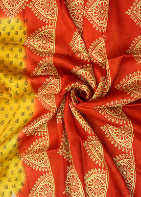 Yellow Printed Pure Silk Saree Without Blouse Piece