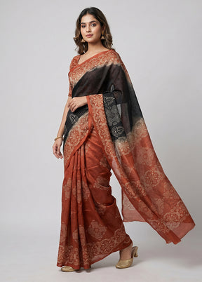Black Printed Silk Saree Without Blouse Piece