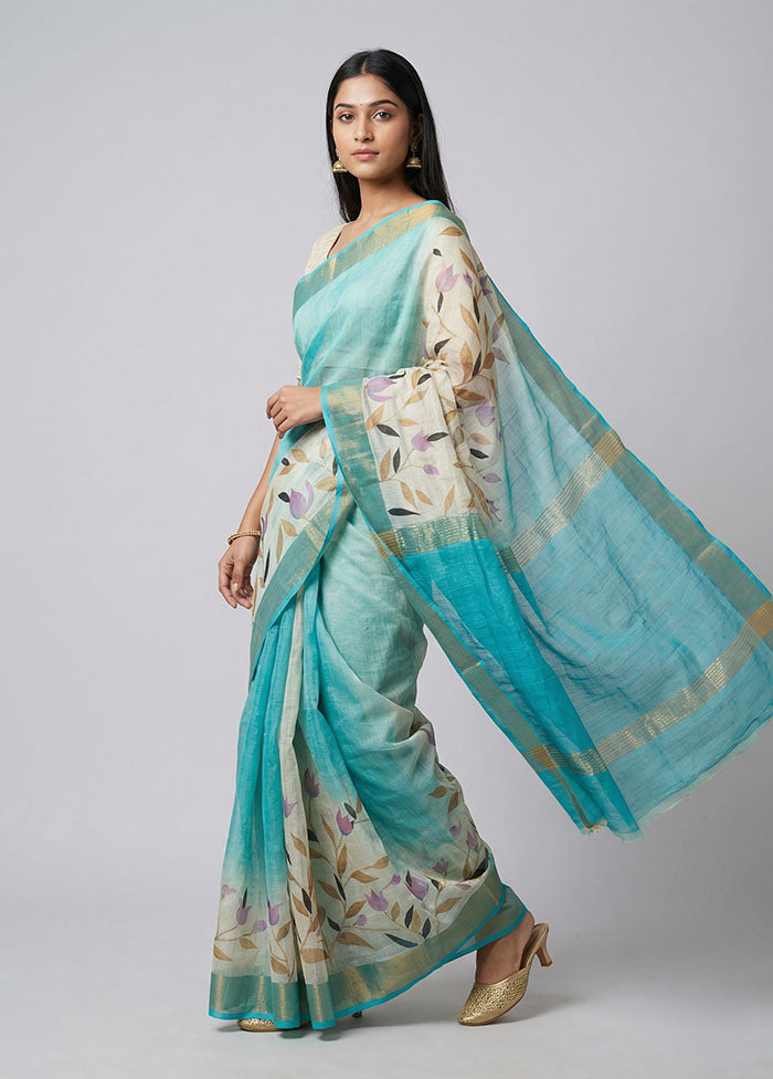 Blue Chanderi Silk Saree With Blouse Piece