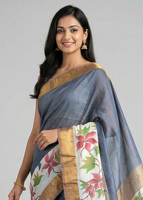 Green Chanderi Silk Saree With Blouse Piece