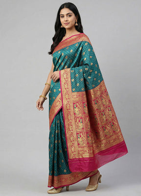 Blue Baluchari Silk Saree With Blouse Piece