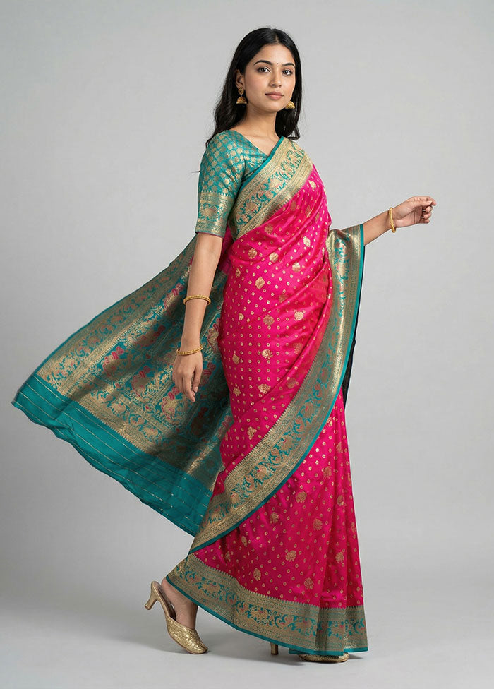 Pink Dupion Silk Saree With Blouse Piece