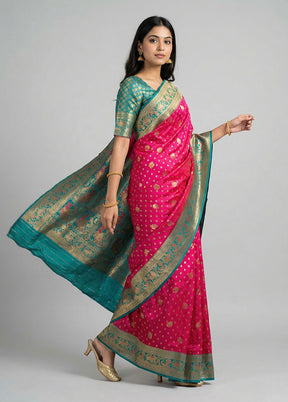 Pink Dupion Silk Saree With Blouse Piece