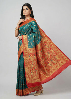 Green Baluchari Silk Saree With Blouse Piece