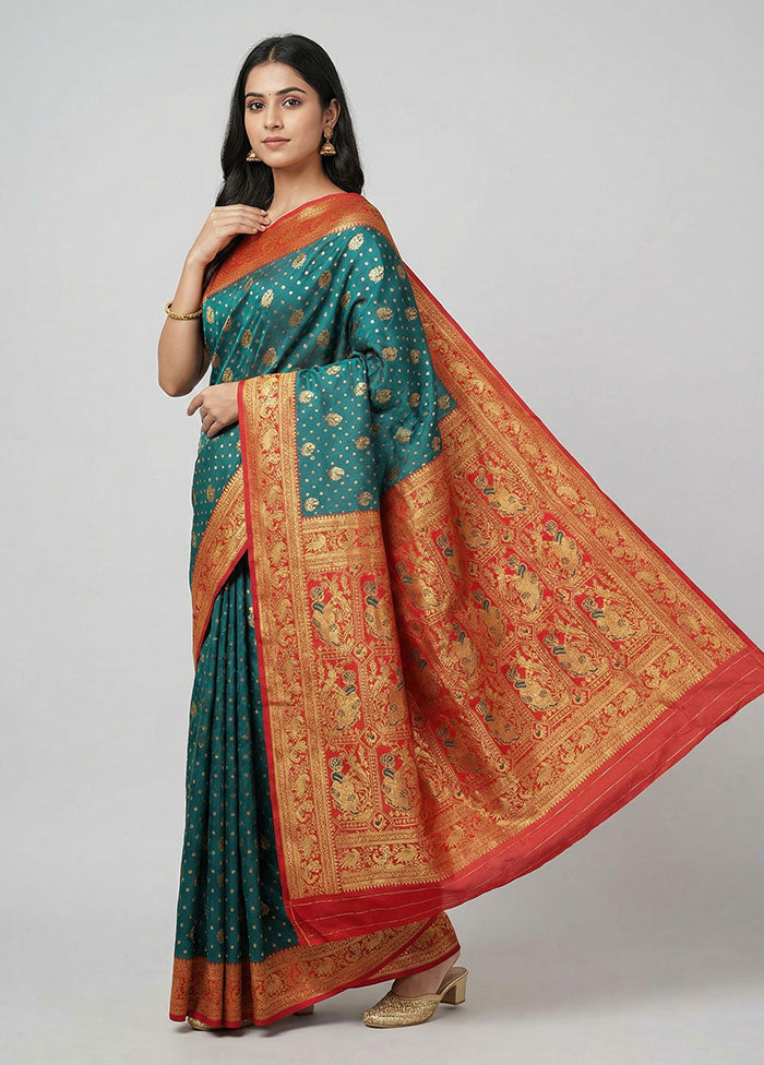 Green Baluchari Silk Saree With Blouse Piece