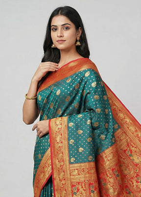 Green Baluchari Silk Saree With Blouse Piece