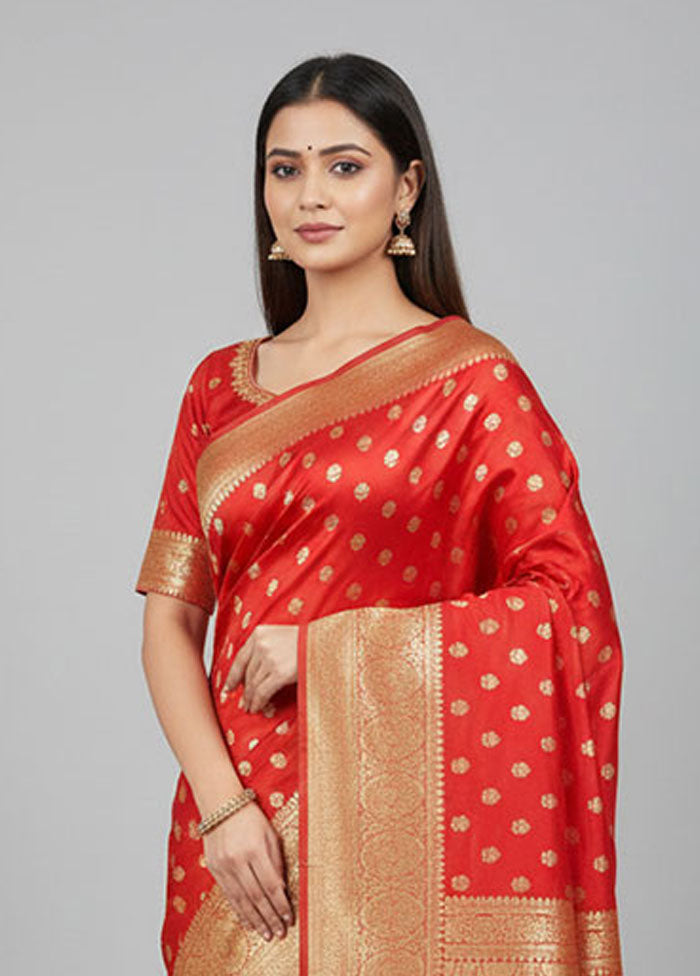 Red Banarasi Silk Saree With Blouse Piece