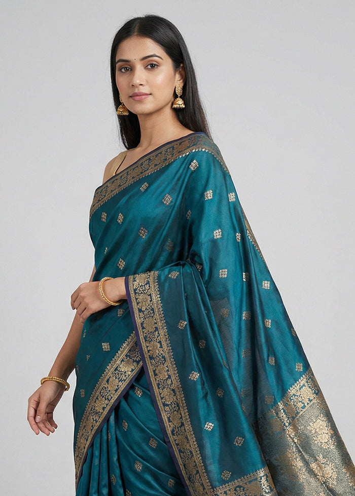 Green Banarasi Silk Saree With Blouse Piece