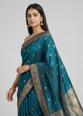 Green Banarasi Silk Saree With Blouse Piece