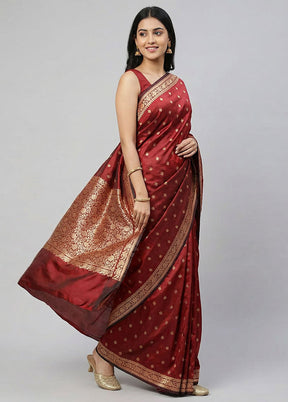 Maroon Banarasi Silk Saree With Blouse Piece