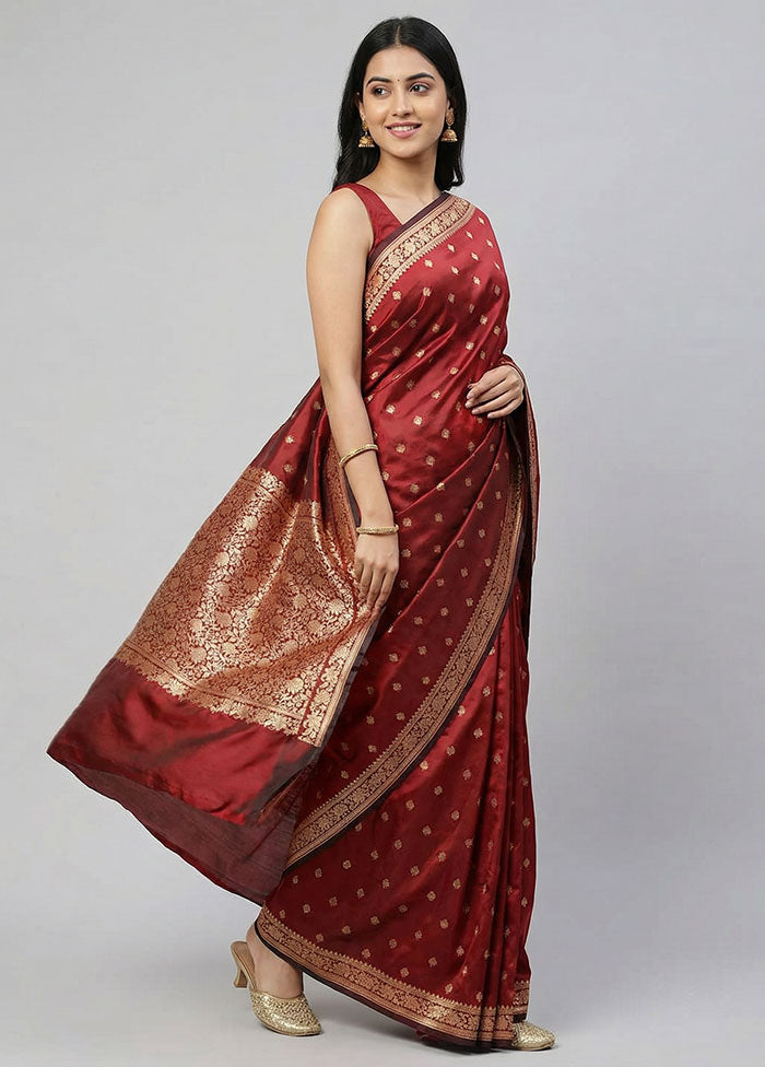 Maroon Banarasi Silk Saree With Blouse Piece