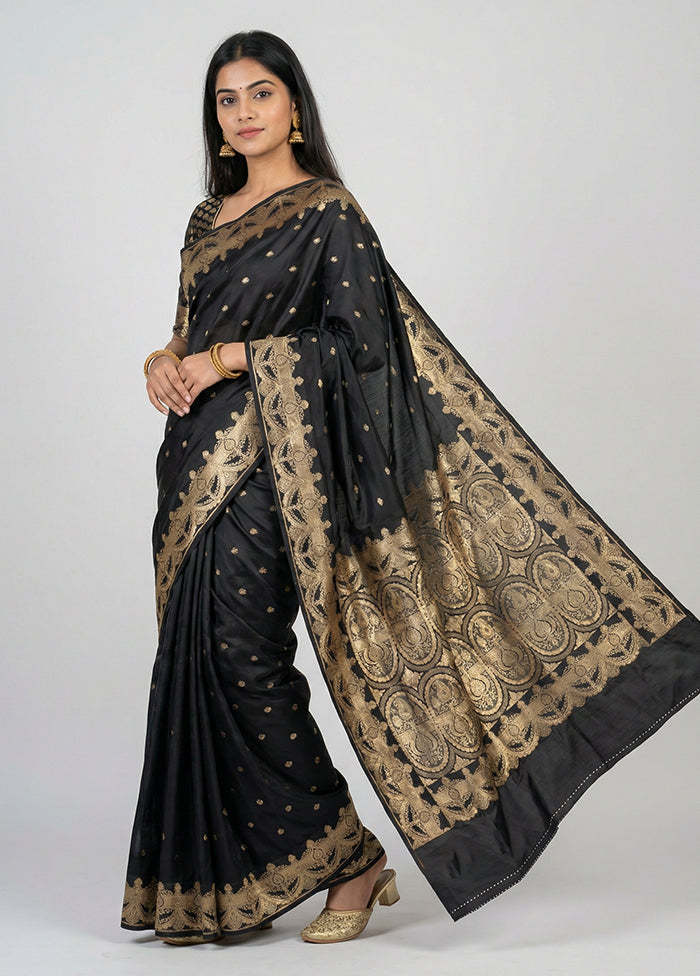 Black Banarasi Silk Saree With Blouse Piece