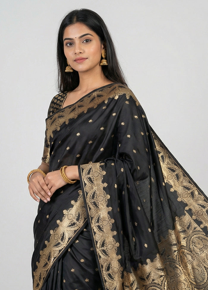 Black Banarasi Silk Saree With Blouse Piece