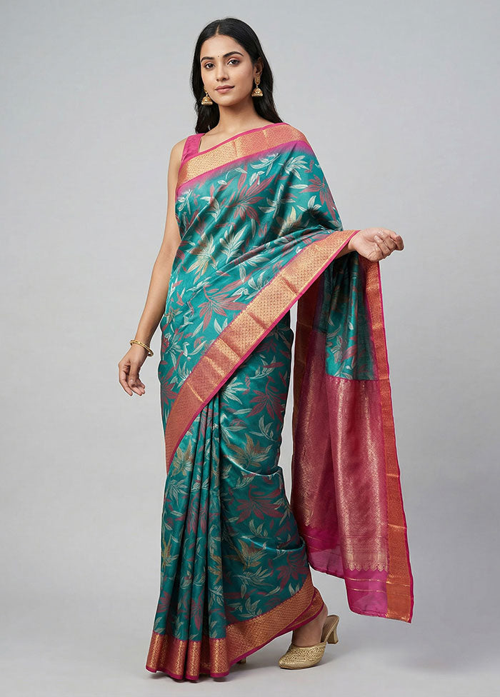 Blue Dupion Silk Saree With Blouse Piece