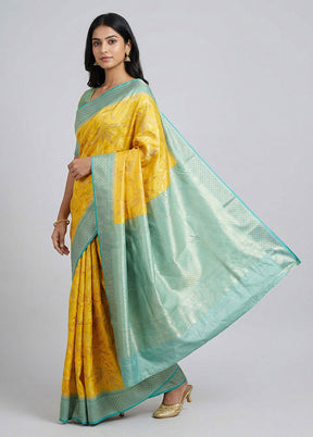 Yellow Dupion Silk Saree With Blouse Piece
