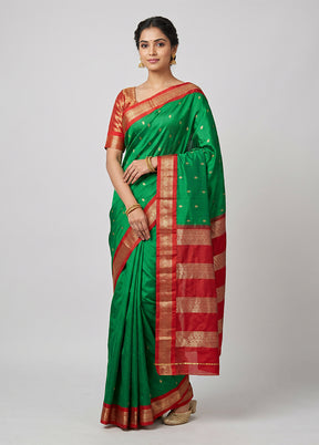 Green Kanjivaram Silk Saree With Blouse Piece