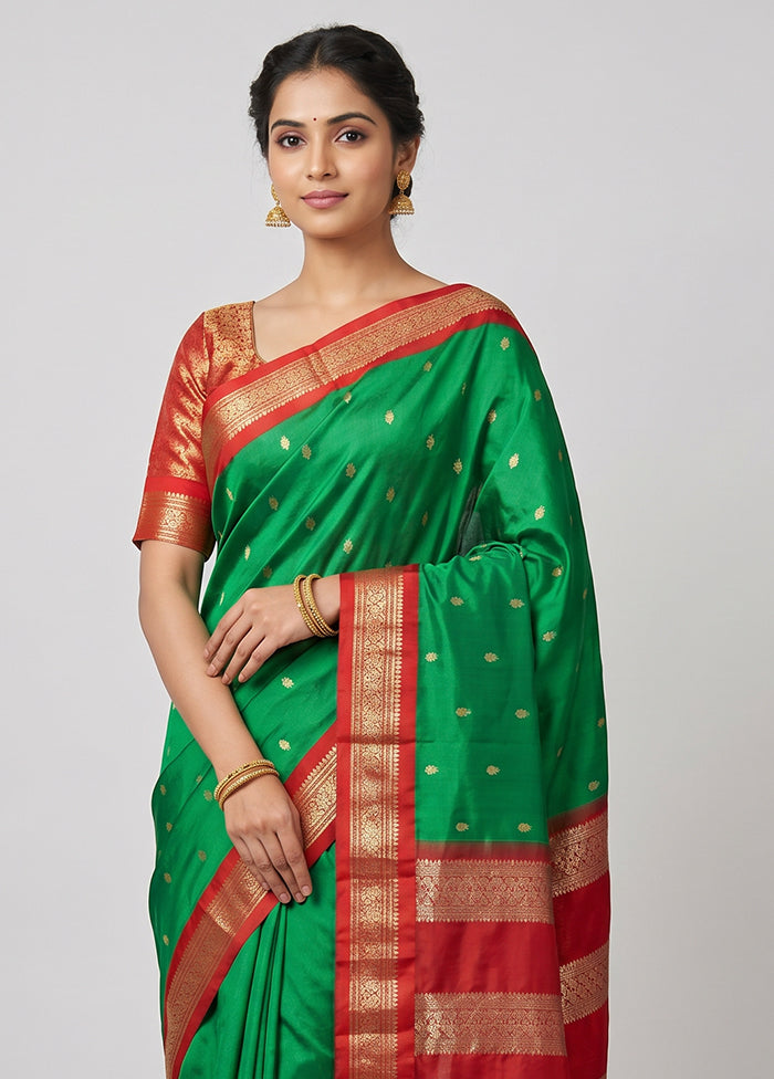 Green Kanjivaram Silk Saree With Blouse Piece