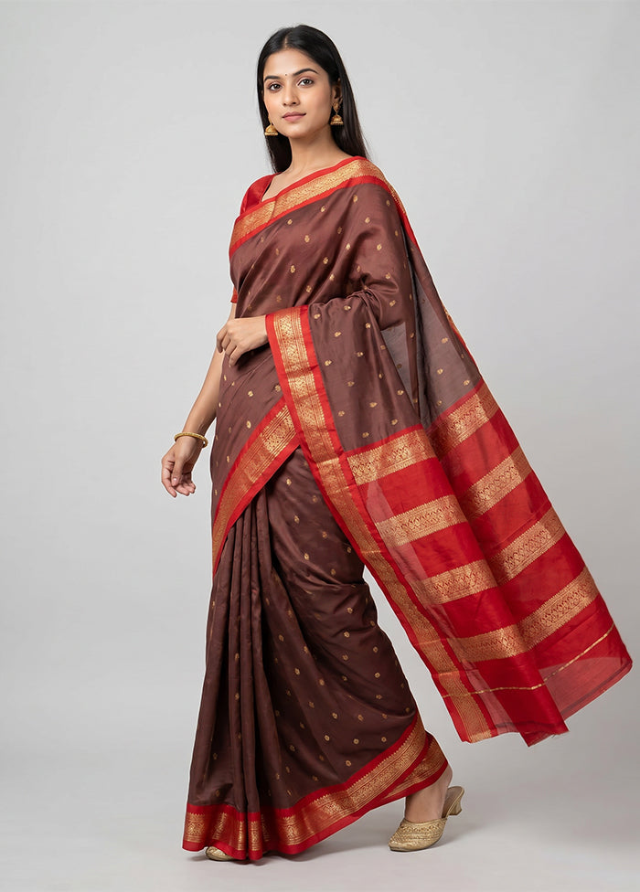 Brown Kanjivaram Silk Saree With Blouse Piece