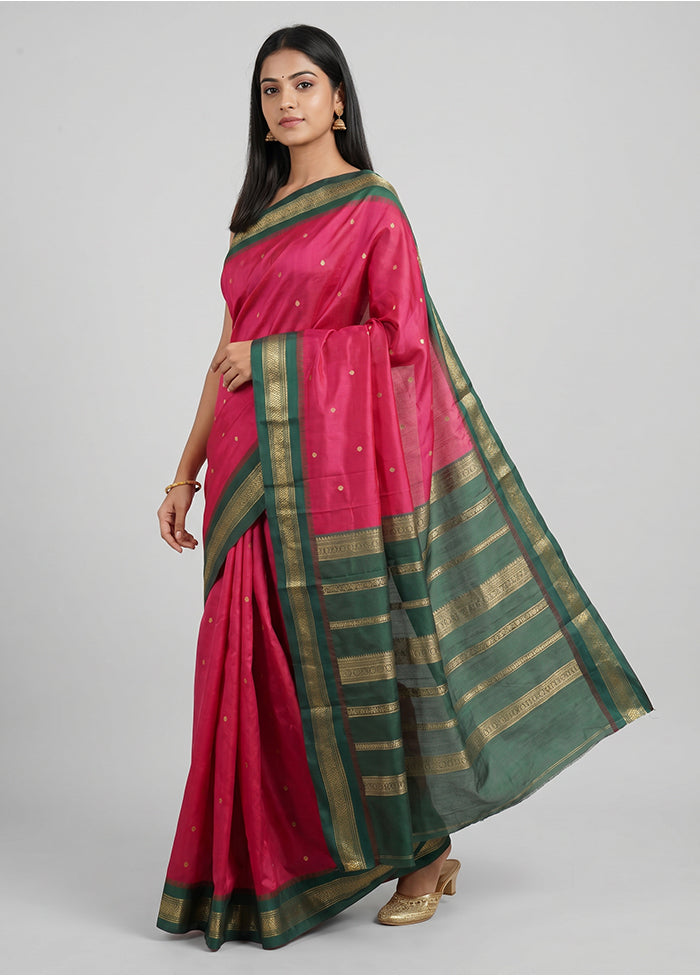 Pink Kanjivaram Silk Saree With Blouse Piece