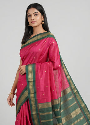 Pink Kanjivaram Silk Saree With Blouse Piece