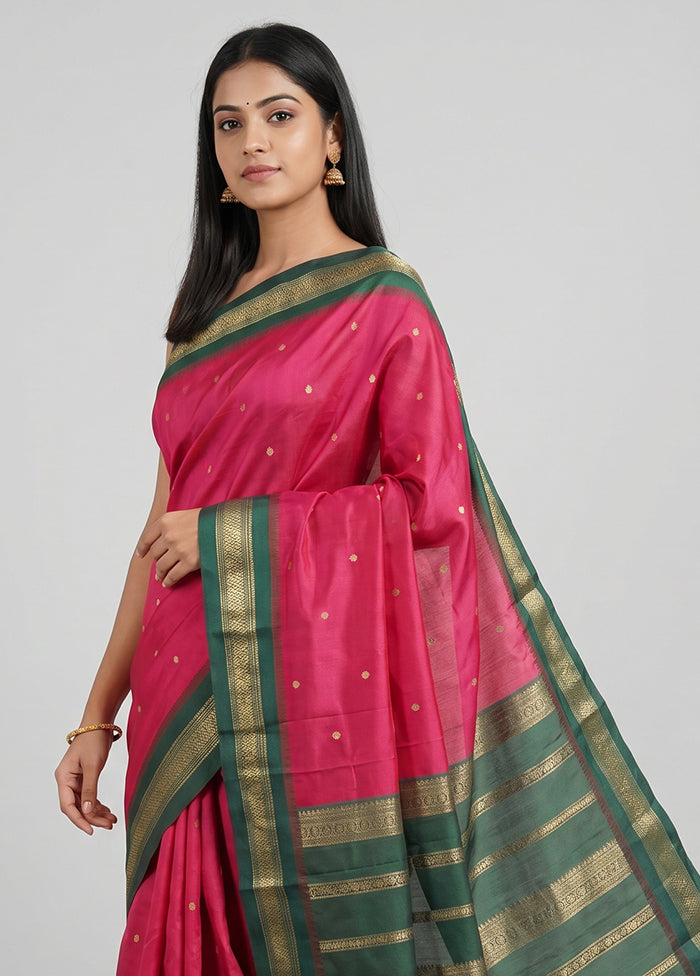 Pink Kanjivaram Silk Saree With Blouse Piece
