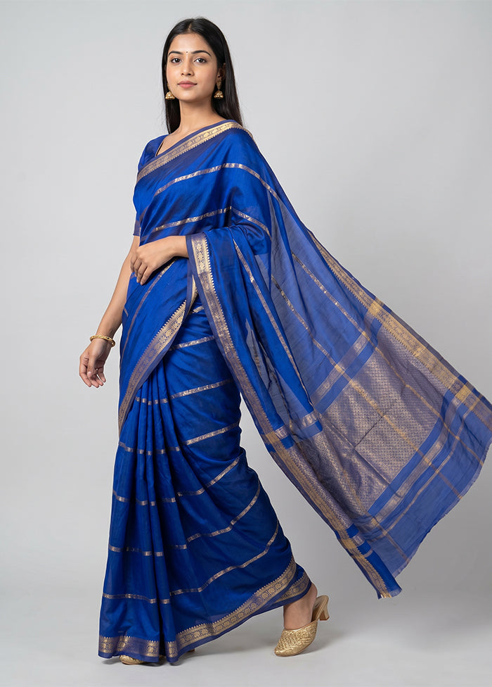 Blue Kanjivaram Silk Saree With Blouse Piece