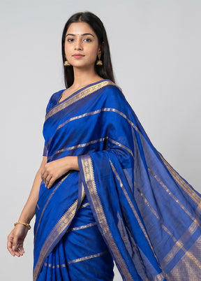 Blue Kanjivaram Silk Saree With Blouse Piece