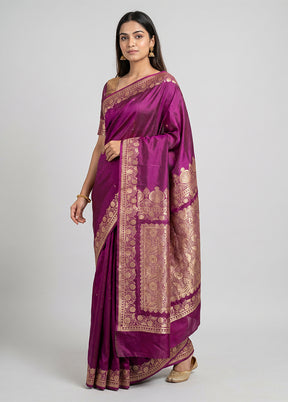 Purple Banarasi Silk Saree With Blouse Piece