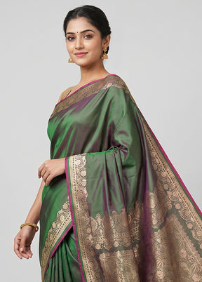 Green Banarasi Silk Saree With Blouse Piece