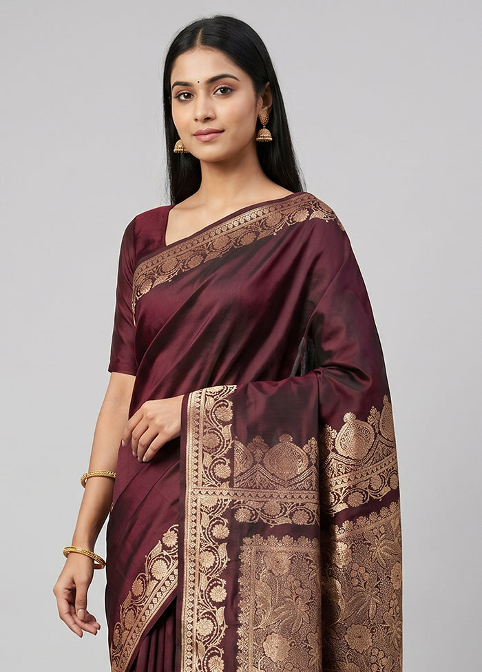 Maroon Banarasi Silk Saree With Blouse Piece