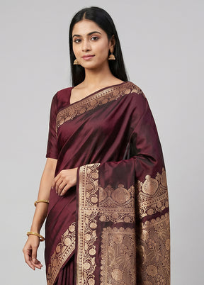 Maroon Banarasi Silk Saree With Blouse Piece