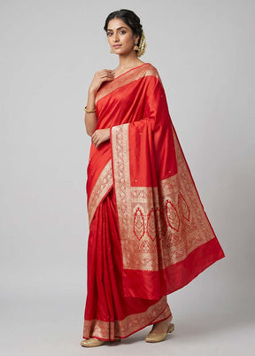 Red Banarasi Silk Saree With Blouse Piece
