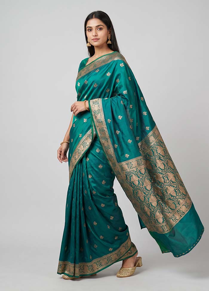 Green Banarasi Silk Saree With Blouse Piece