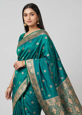 Green Banarasi Silk Saree With Blouse Piece