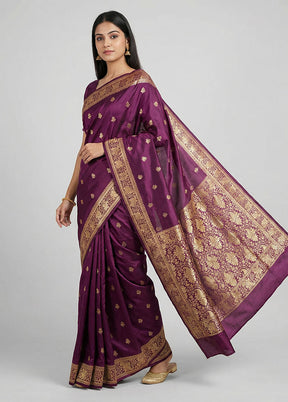 Purple Banarasi Silk Saree With Blouse Piece