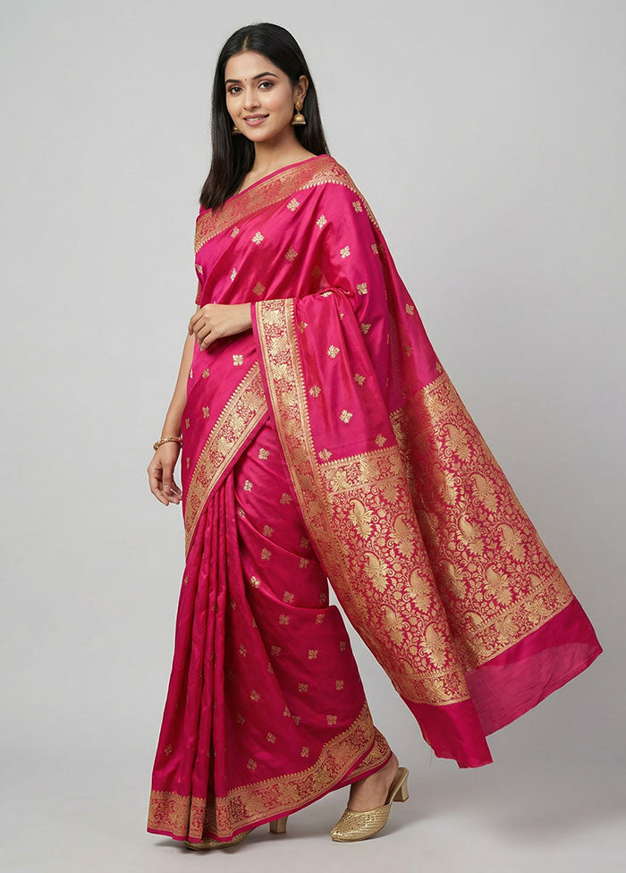 Pink Banarasi Silk Saree With Blouse Piece