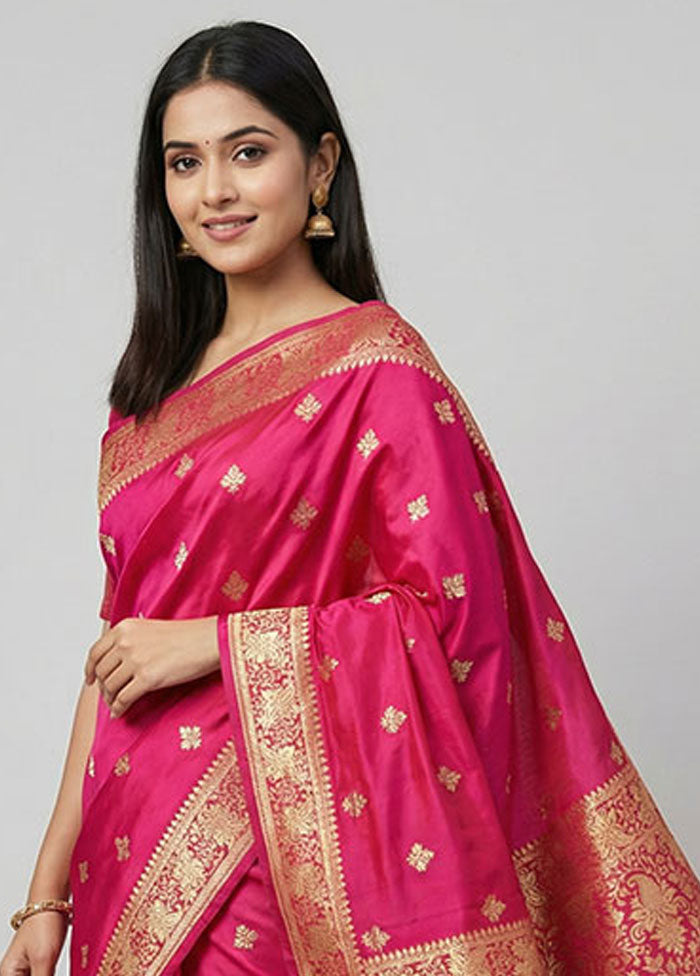 Pink Banarasi Silk Saree With Blouse Piece