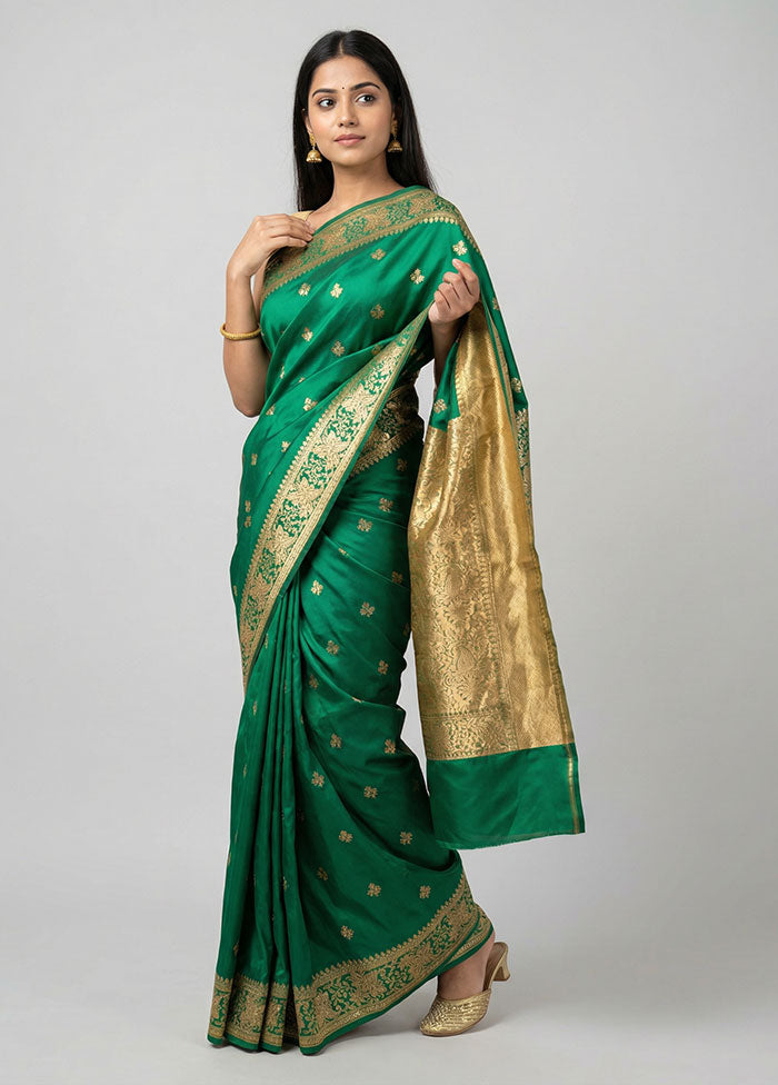 Green Banarasi Silk Saree With Blouse Piece