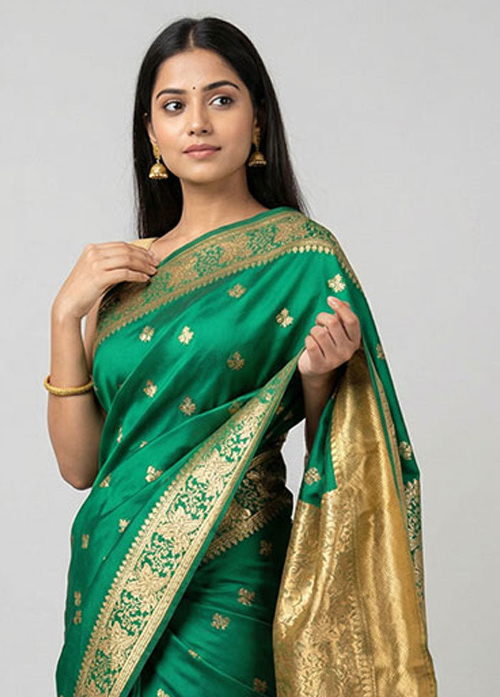 Green Banarasi Silk Saree With Blouse Piece